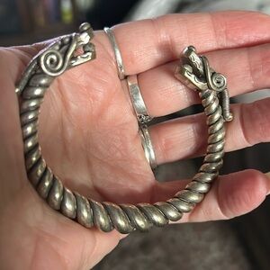 Vintage  Cuff Bracelet Miao China Heavy solid Men Treasure power of dragon heads